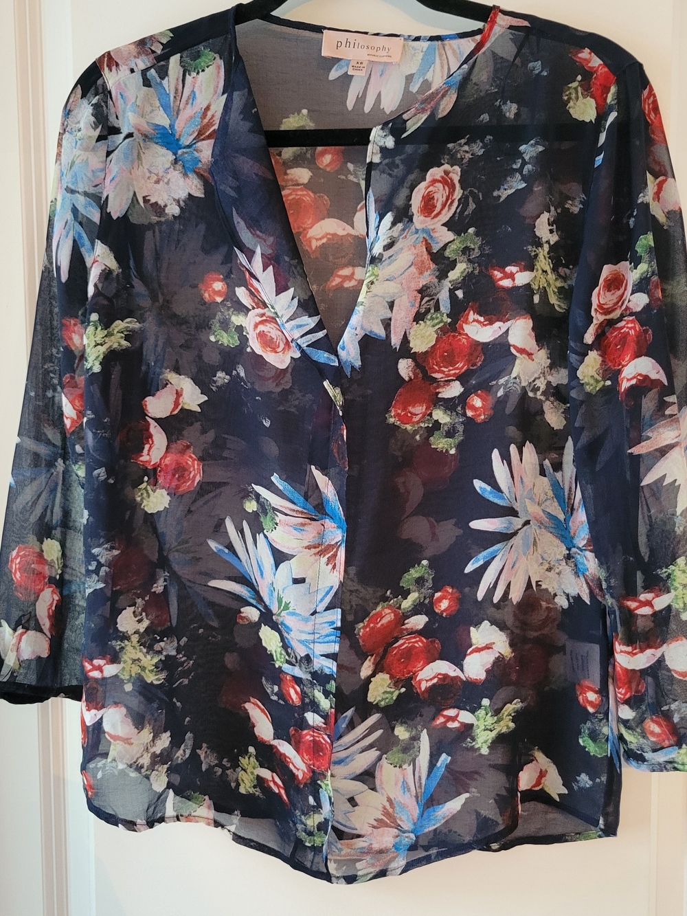 Philosophy Navy Floral Sheer Button-Front Blouse
